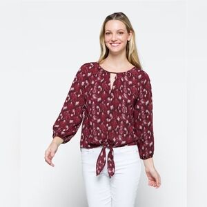 NWOT Women's Burgundy Tie-Front Blouse